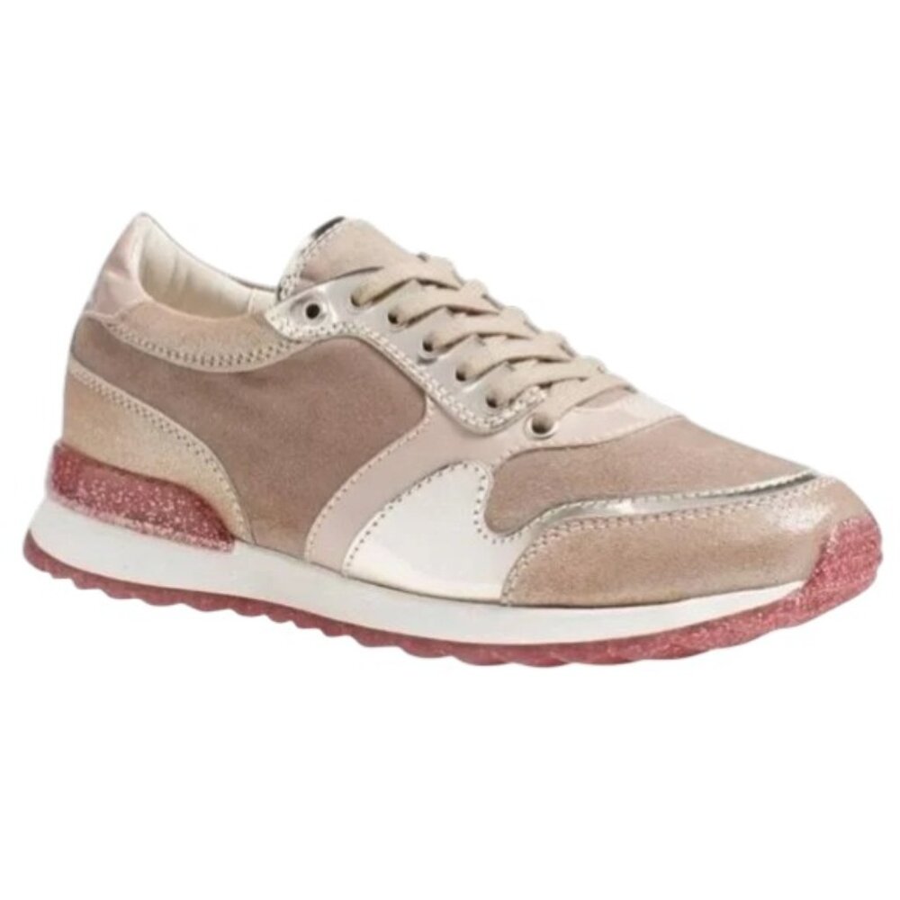NWOB A.G.L. Italy Dalia Suede Metallic Glitter Sneakers 41 N920009 Nude Rose